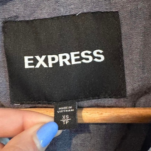 Express Navy Blue and White Striped Trench Coat Belted Size XS - Picture 3 of 6